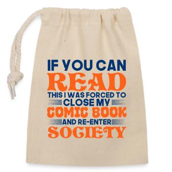 Comic Book Collector Nerdy Geek Superhero Reader - Closable cotton gift bag (14x20cm) - nature - Front