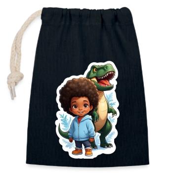 Weihnachten im Schnee mit Dino - Verschließbarer Geschenkbeutel aus Baumwolle (14x20cm) - Navy - Vorne