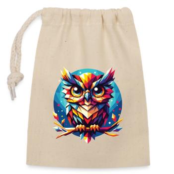 Polygon Owl Geometric - Closable cotton gift bag (14x20cm) - nature - Front