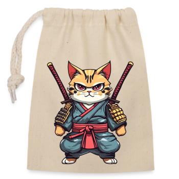 Samurai Cat #21 - Closable cotton gift bag (14x20cm) - nature - Front