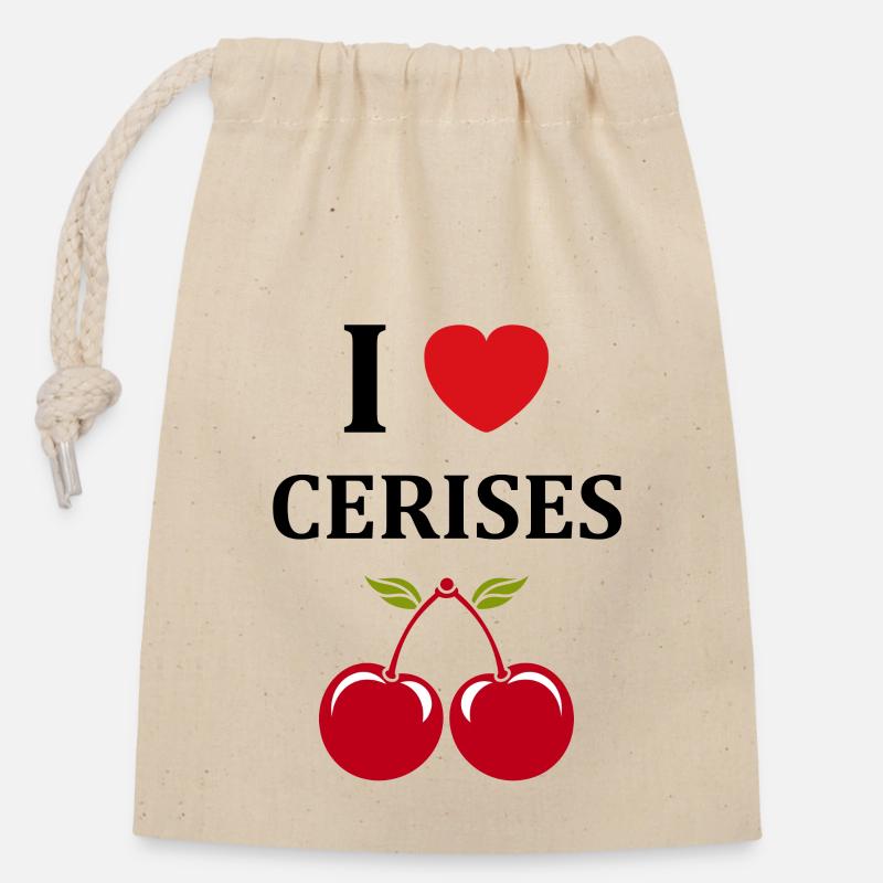 cerises - Sac cadeau en coton avec cordon (14 x 20 cm) - nature