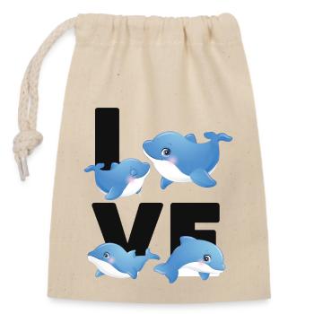 Dolphin Love - Verschließbarer Geschenkbeutel aus Baumwolle (14x20cm) - Natur - Vorne