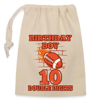 Birthday Boy Age 10 Football Double Digits - Verschließbarer Geschenkbeutel aus Baumwolle (14x20cm) - Natur - Vorne