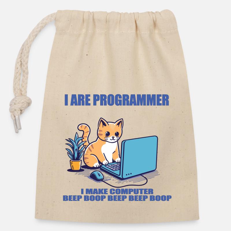 Je suis programmeur, chat de travail - Sac cadeau en coton avec cordon (14 x 20 cm) - nature