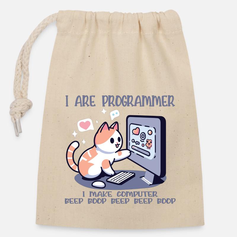 Je suis programmeur, drôle de chat - Sac cadeau en coton avec cordon (14 x 20 cm) - nature