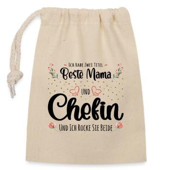 Beste Mama und Chefin - Verschließbarer Geschenkbeutel aus Baumwolle (14x20cm) - Natur - Vorne