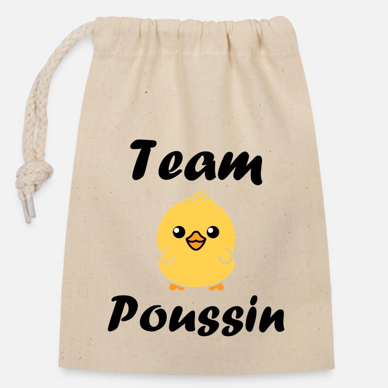 Team poussin - Sac cadeau en coton avec cordon (14 x 20 cm) - nature