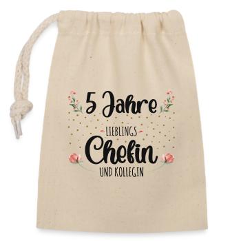 5 Jahre Jubiläum Chefin - Verschließbarer Geschenkbeutel aus Baumwolle (14x20cm) - Natur - Vorne
