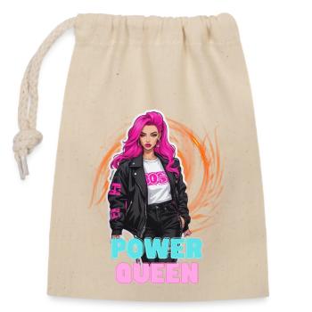 Power Queen - für die starke, selbstbewußte Frau - Verschließbarer Geschenkbeutel aus Baumwolle (14x20cm) - Natur - Vorne