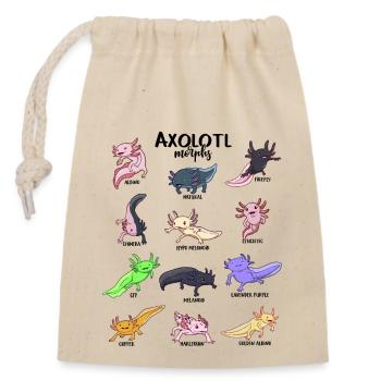 Verschiedene Kawaii Axolotl - Verschließbarer Geschenkbeutel aus Baumwolle (14x20cm) - Natur - Vorne