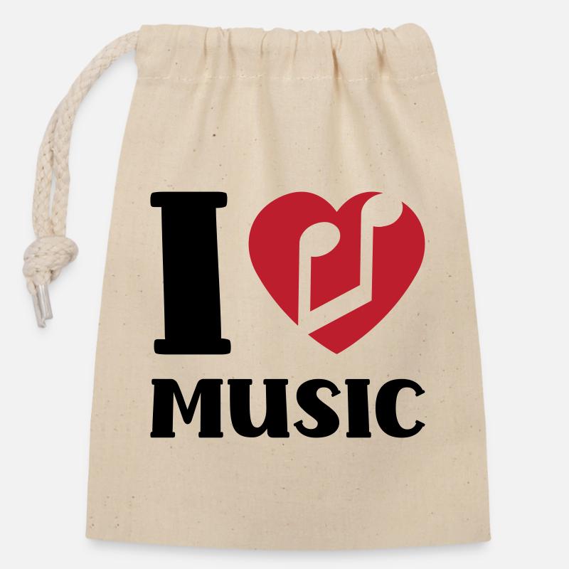 I love music - Verschließbarer Geschenkbeutel aus Baumwolle (14x20cm) - Natur
