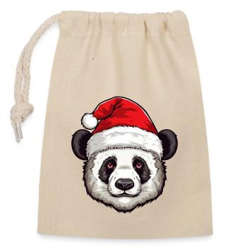Panda Head Christmas Portrait - Closable cotton gift bag (14x20cm) - nature - Front