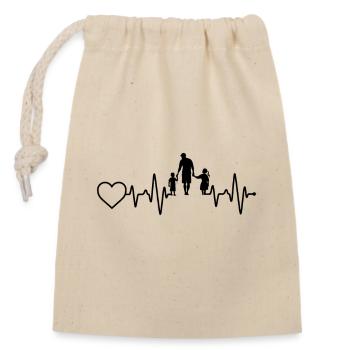 Father son and daughter heartbeat - Closable cotton gift bag (14x20cm) - nature - Front