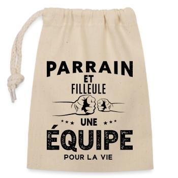 Parrain et Filleule Une Équipe Pour La Vie - Sac cadeau en coton avec cordon (14 x 20 cm) - nature - Devant