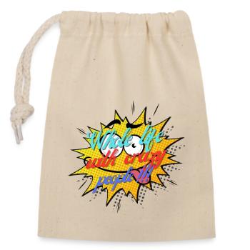 Whole life with crazy people !!! - Closable cotton gift bag (14x20cm) - nature - Front