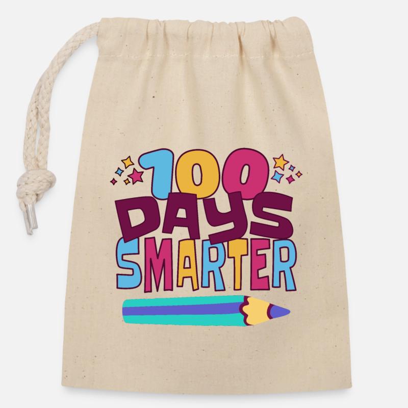 100 days smarter - Closable cotton gift bag (14x20cm) - nature