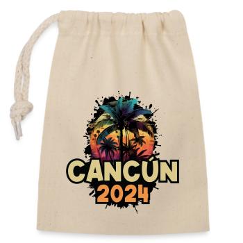 Cancun 2024 Urlaub Spruch - Verschließbarer Geschenkbeutel aus Baumwolle (14x20cm) - Natur - Vorne