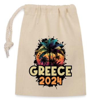 Greece 2024 Urlaub Spruch - Verschließbarer Geschenkbeutel aus Baumwolle (14x20cm) - Natur - Vorne