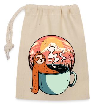 Sloth, Relaxation, Tea, Coffee, Break, Ready for Vacation - Closable cotton gift bag (14x20cm) - nature - Front