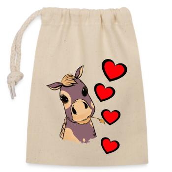Foal Baby Horse Heart Child Birthday Gift - Closable cotton gift bag (14x20cm) - nature - Front