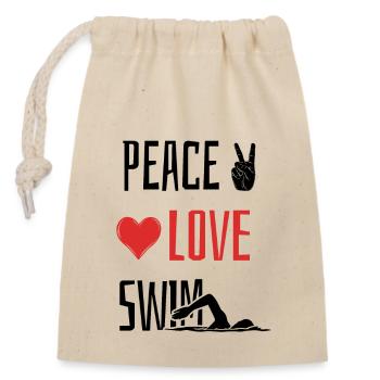 peace love swim - Heart - Closable cotton gift bag (14x20cm) - nature - Front