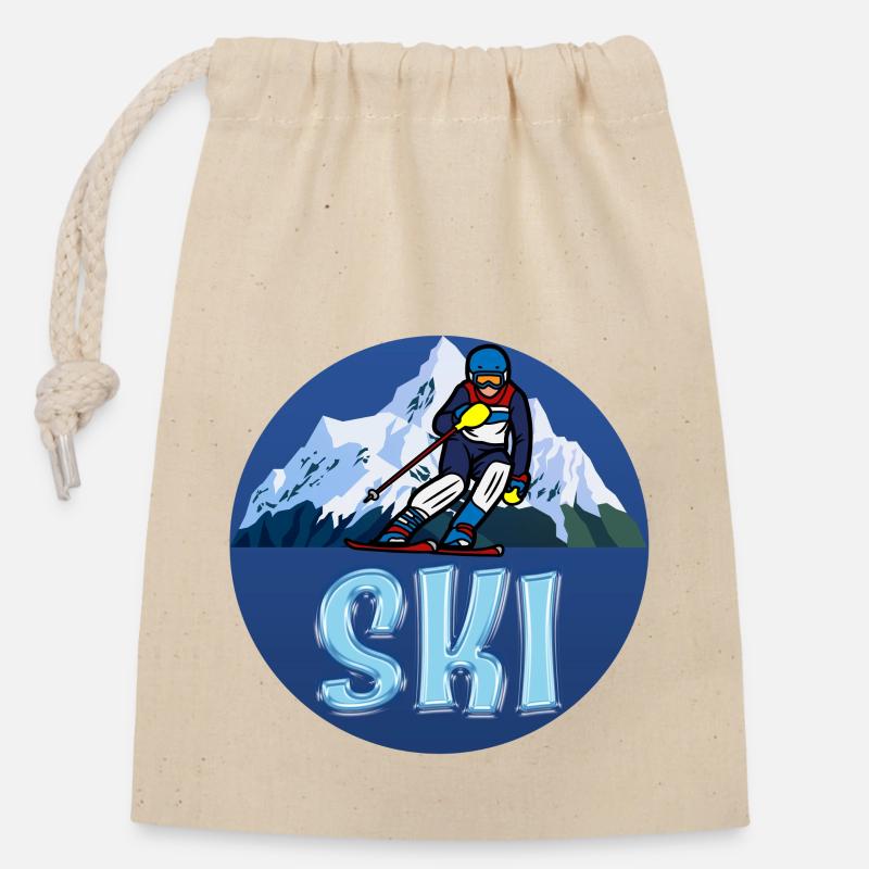SKI - Sac cadeau en coton avec cordon (14 x 20 cm) - nature