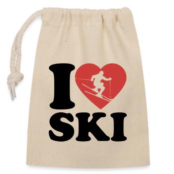 I Love Ski, Apres Ski, Wintersport, Herz - Verschließbarer Geschenkbeutel aus Baumwolle (14x20cm) - Natur - Vorne