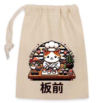 Sushi Master Cat: Playful Chef Kitty Art - Closable cotton gift bag (14x20cm) - nature - Front