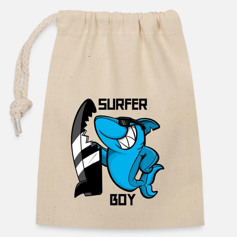 Requin - Sac cadeau en coton avec cordon (14 x 20 cm) - nature