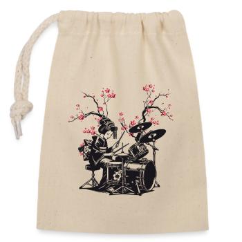 Drumming Sakura Geisha - Closable cotton gift bag (14x20cm) - nature - Front