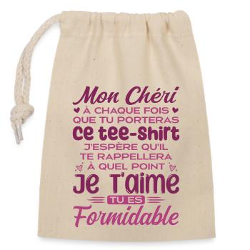 Mon Chéri Je T'aime Tu Es Formidable - Sac cadeau en coton avec cordon (14 x 20 cm) - nature - Devant