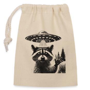 Lustiges Waschbär Ufo Selfie - Verschließbarer Geschenkbeutel aus Baumwolle (14x20cm) - Natur - Vorne