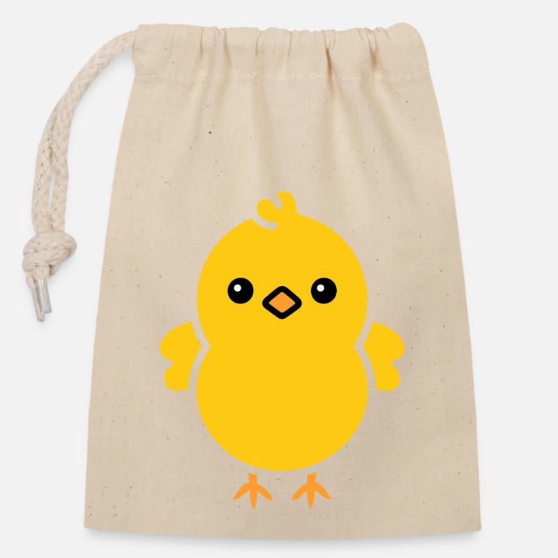 poussin - Sac cadeau en coton avec cordon (14 x 20 cm) - nature