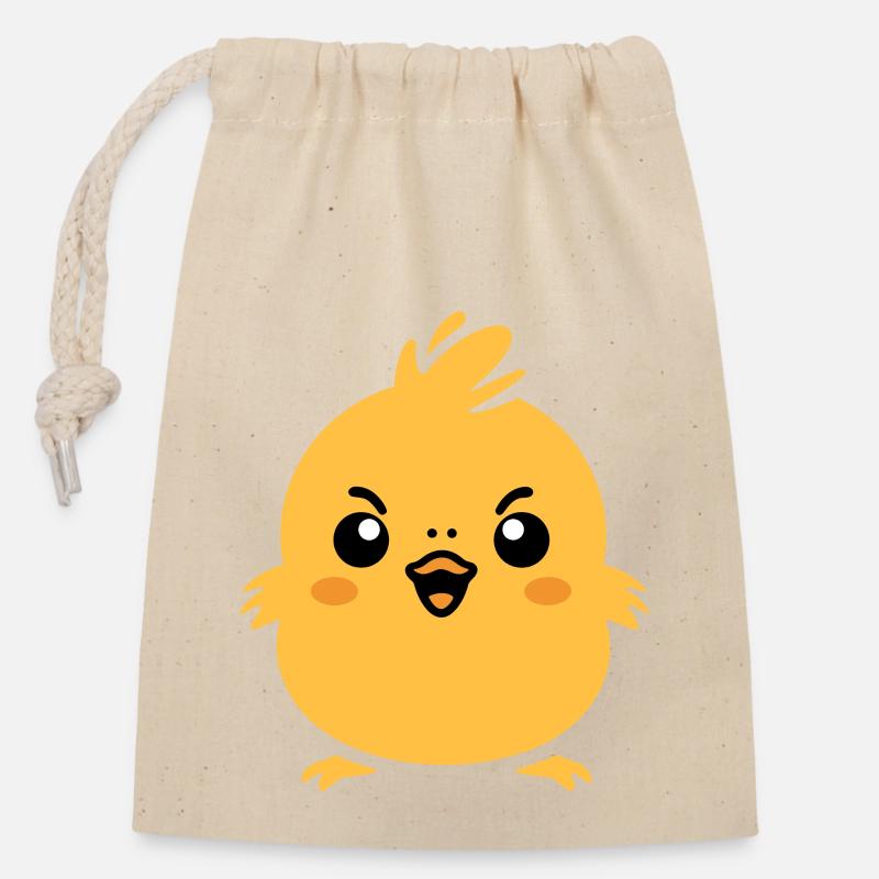 poussin - Sac cadeau en coton avec cordon (14 x 20 cm) - nature