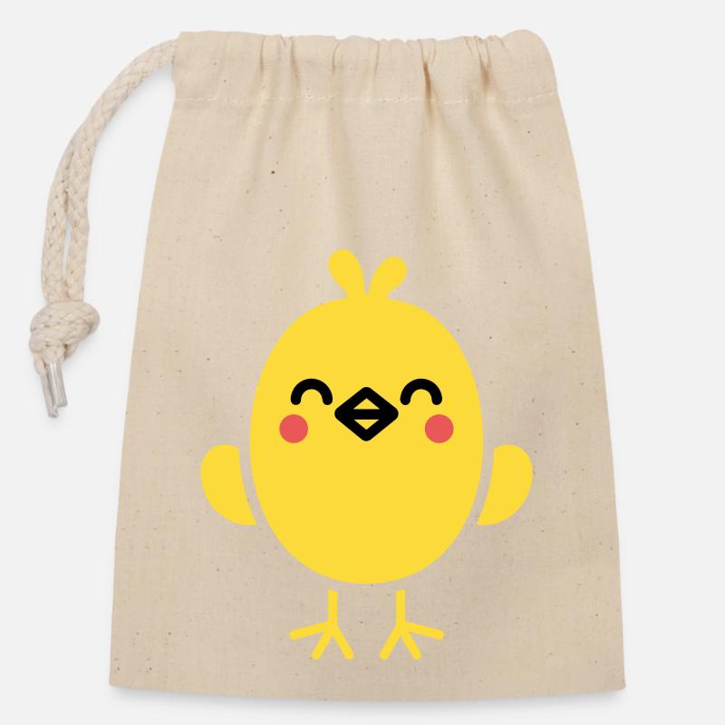 poussin - Sac cadeau en coton avec cordon (14 x 20 cm) - nature
