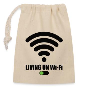 Living On Wi-Fi Wifi Wifi Saying Internet Signal - Closable cotton gift bag (14x20cm) - nature - Front