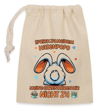 Oster Hasen Sprüche Osterhase von hinten Ostereier - Verschließbarer Geschenkbeutel aus Baumwolle (14x20cm) - Natur - Vorne