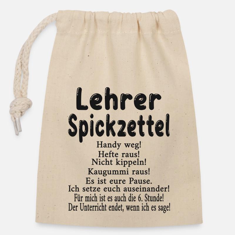 Lehrer Spickzettel - Verschließbarer Geschenkbeutel aus Baumwolle (14x20cm) - Natur