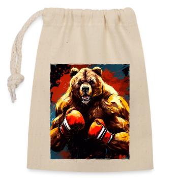 Combattant de boxeur grizzly - Sac cadeau en coton avec cordon (14 x 20 cm) - nature - Devant