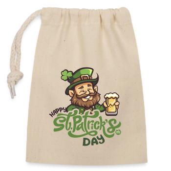 Fröhliche Cheers Leprechaun - Verschließbarer Geschenkbeutel aus Baumwolle (14x20cm) - Natur - Vorne