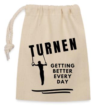 Turnen Turner an den Ringen Spruch Jungs + Männer - Verschließbarer Geschenkbeutel aus Baumwolle (14x20cm) - Natur - Vorne