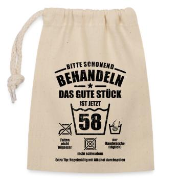 Schonend behandeln - 58. Geburtstag Geschenk - Verschließbarer Geschenkbeutel aus Baumwolle (14x20cm) - Natur - Vorne