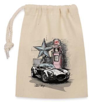 Retro AC Cobra mit 50s Zapfsäule - Geschenk - Verschließbarer Geschenkbeutel aus Baumwolle (14x20cm) - Natur - Vorne