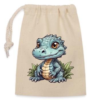 kleiner süßer Alligator - Verschließbarer Geschenkbeutel aus Baumwolle (14x20cm) - Natur - Vorne