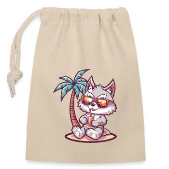 Wolf Summer Beach Vacation - Closable cotton gift bag (14x20cm) - nature - Front