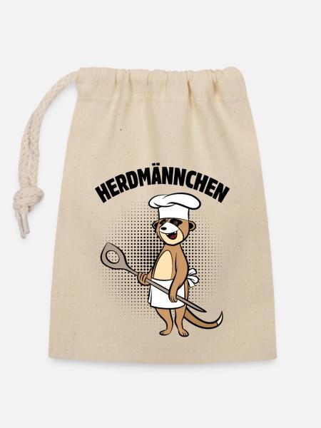 Herdmännchen - Erdmännchen mit Kochlöffel - Verschließbarer Geschenkbeutel aus Baumwolle (14x20cm) - Natur