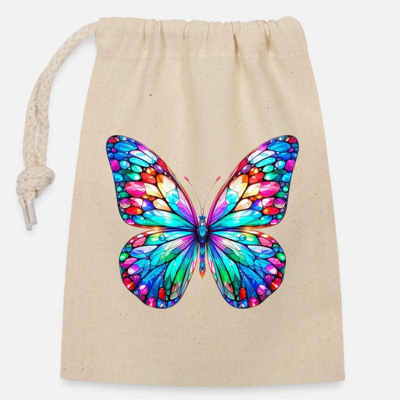 Schmetterling - Verschließbarer Geschenkbeutel aus Baumwolle (14x20cm) - Natur