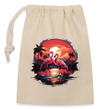 Flamingos Sunset Beach Ocean Flamingo - Closable cotton gift bag (14x20cm) - nature - Front