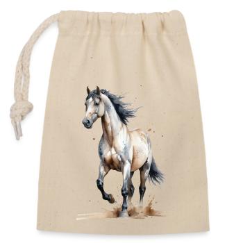 Aquarelle Cheval Capture Le Vent - Sac cadeau en coton avec cordon (14 x 20 cm) - nature - Devant