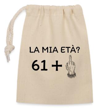 My age 62 - Closable cotton gift bag (14x20cm) - nature - Front